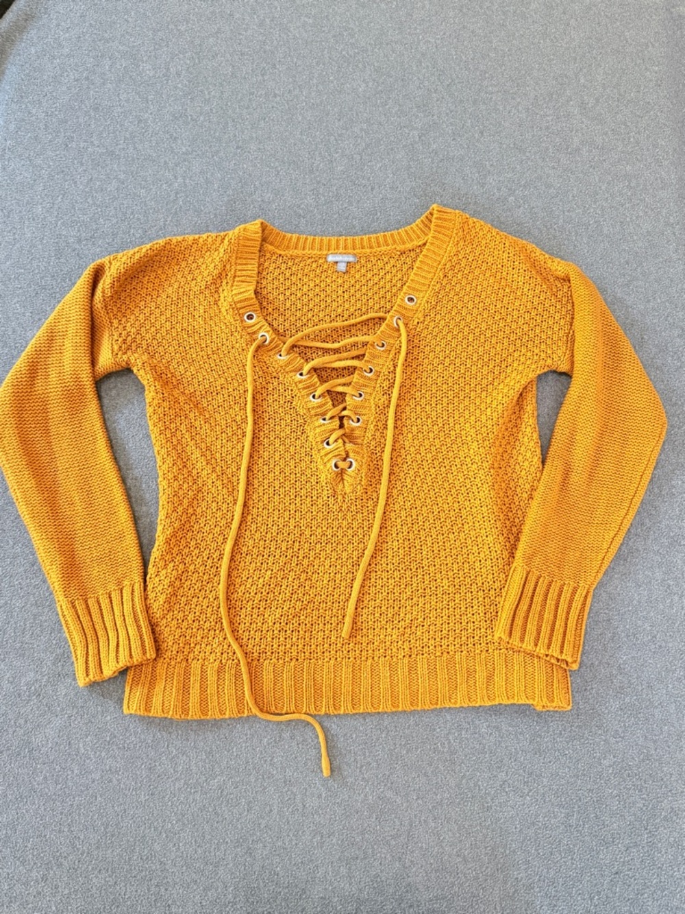 Y2K crochet sweater women xsmall mustard yellow fisherman pointelle fairy